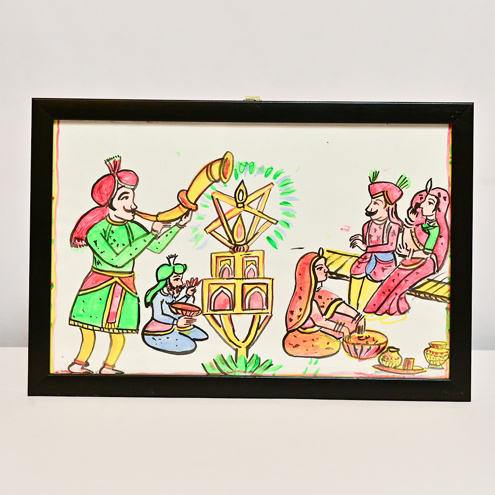 Handmade Traditional Folk Art Painting with Frame