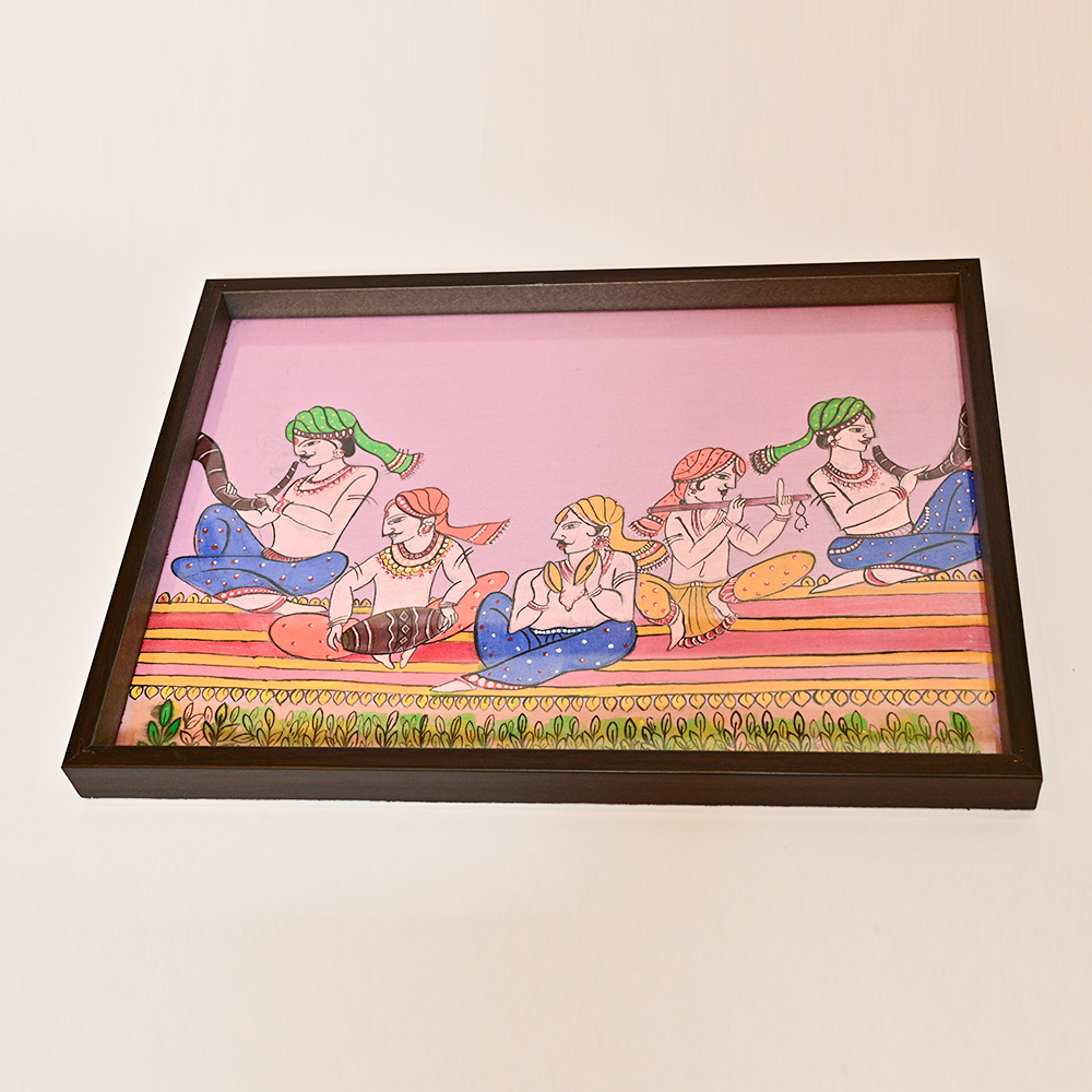 Handmade Folk Art Painting of Traditional Musicians with Frame
