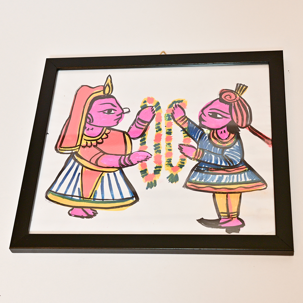 Handmade Folk Art Painting of Traditional Wedding Garland Exchange