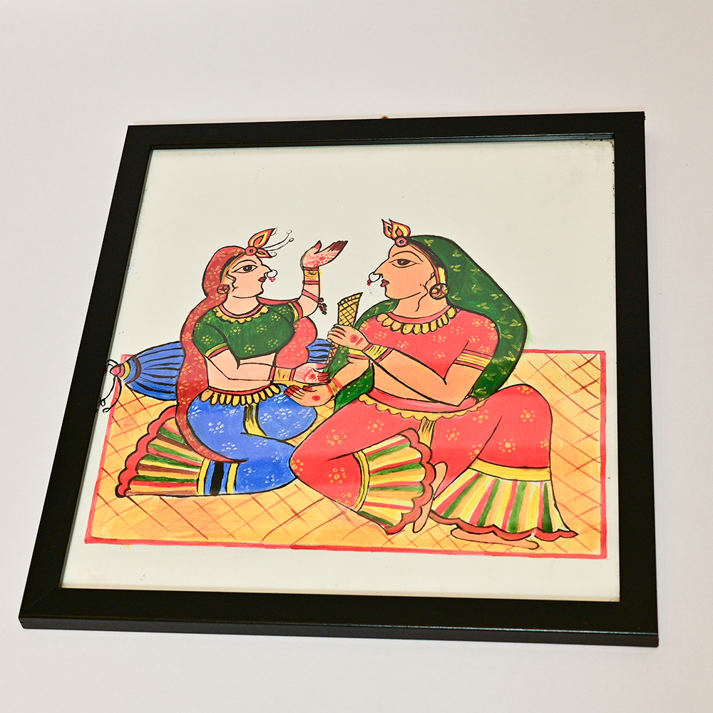 Handmade Folk Art Painting of Woman with Traditional Motif